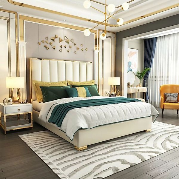JVmoebel Bett, Klassisches Schlafzimmer Bett Weiß Textil Betten Leder Polst günstig online kaufen