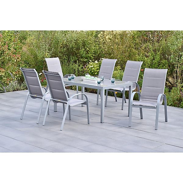 Merxx Amalfi di Lusso Set 7-tlg 6 Stapelsessel Gartentisch 150x90cm Diamant günstig online kaufen