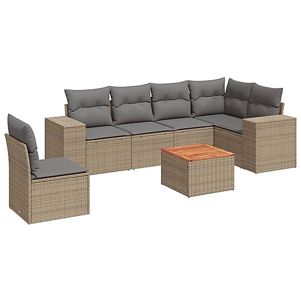 vidaXL 7-Tlg Garten-Sofagarnitur mit Kissen Beige Poly Rattan 3225471 günstig online kaufen