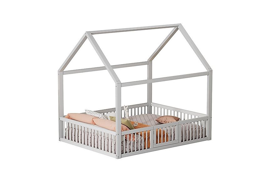 Flieks Massivholzbett, Kinderbett Doppelbett Hausbett mit Sicherheitsgitter günstig online kaufen