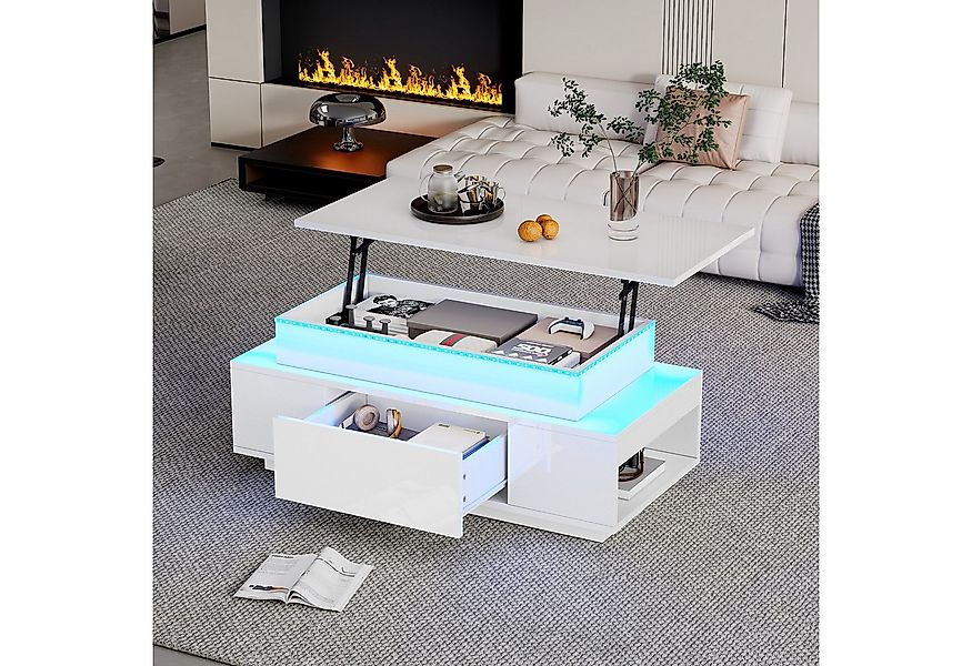 Merax Couchtisch höhenverstellbar Sofatisch Beistelltisch mit LED-Beleuchtu günstig online kaufen