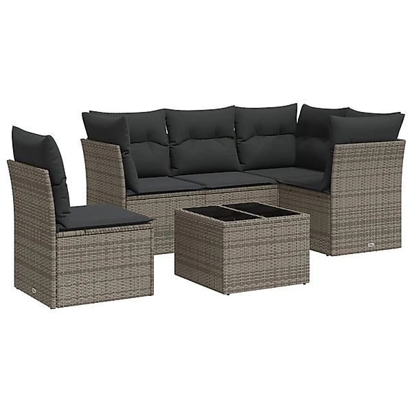 vidaXL 6-Tlg Garten-Sofagarnitur mit Kissen Grau Poly Rattan 3217650 günstig online kaufen