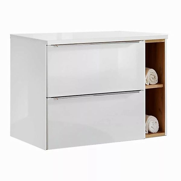 Lomadox Waschbeckenschrank TOSKANA-56 weiß mit Wotaneiche 81/59,5/46 cm günstig online kaufen