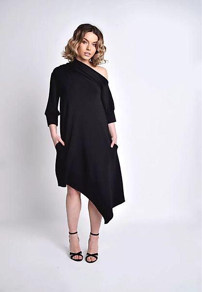 Kurzes Kleid, Midikleid Schwarz Asymmetrisch günstig online kaufen