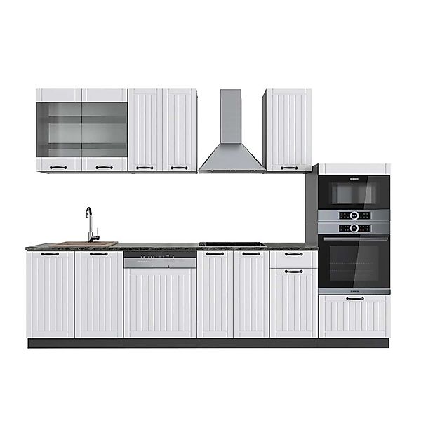 Vicco Fame-Line Küchenzeile Weiß Landhaus/Anthrazit 300 cm mit HochschrankA günstig online kaufen