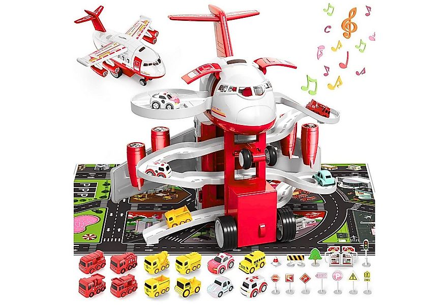 Vivitar Spielzeug-Flugzeug mit 12 Stadtautos & Rennstrecke Rennbahn Auto Sp günstig online kaufen