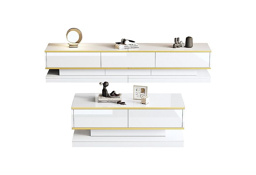 OKWISH Wohnzimmer-Set Hochglanz, (TV-Ständer + Couchtisch Set, 2-St., Spanp günstig online kaufen