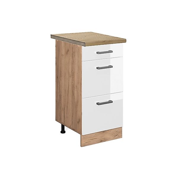Vicco Küchenunterschrank R-Line Weiß Hochglanz/Goldkraft Eiche 40 cm mit Sc günstig online kaufen
