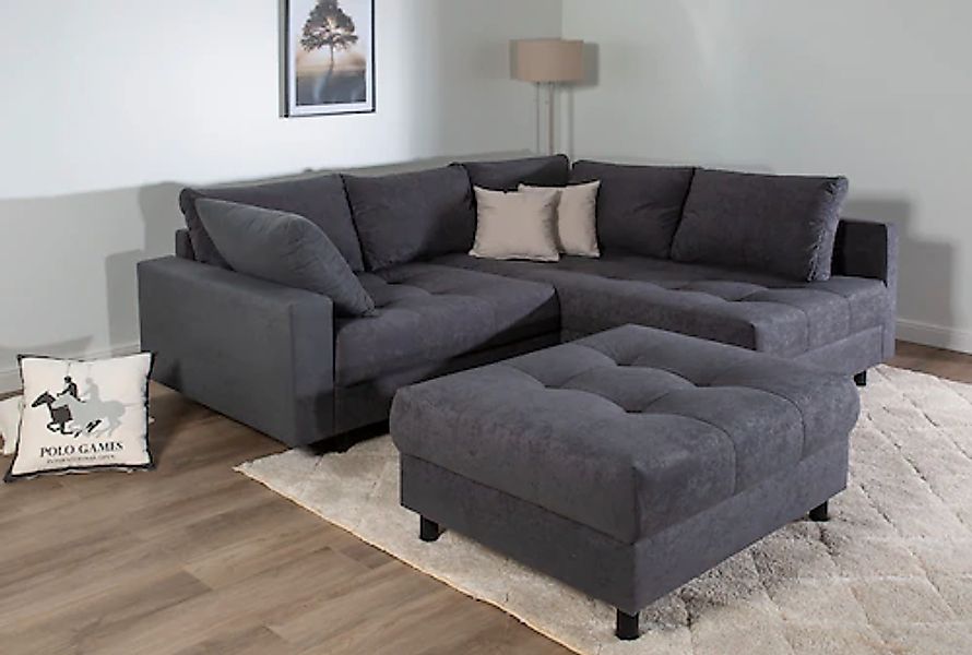 COLLECTION AB Ecksofa »Toni L-Form, B: 215 cm« mit Hocker & 2 Zierkissen, F günstig online kaufen