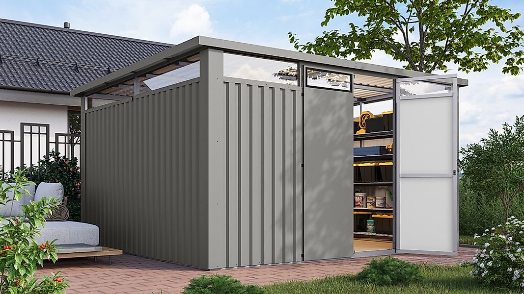 Karibu Gartenhaus "Østen 4, aus Metall, mit Lichtband aus Kunststoff", in v günstig online kaufen