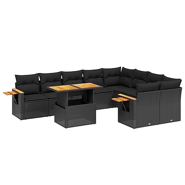 vidaXL 10-Tlg Garten-Sofagarnitur mit Kissen Schwarz Poly Rattan 3273673 günstig online kaufen