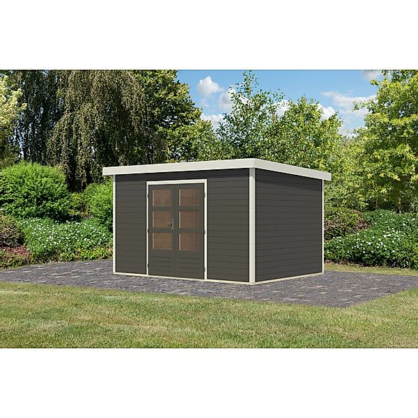 Karibu Gartenhaus Domingo 7 B Terragrau/Weiß 219 x 360 x 240 cm günstig online kaufen