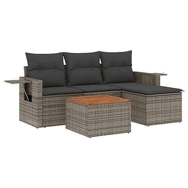 vidaXL 5-Tlg Garten-Sofagarnitur mit Kissen Grau Poly Rattan 3224534 günstig online kaufen