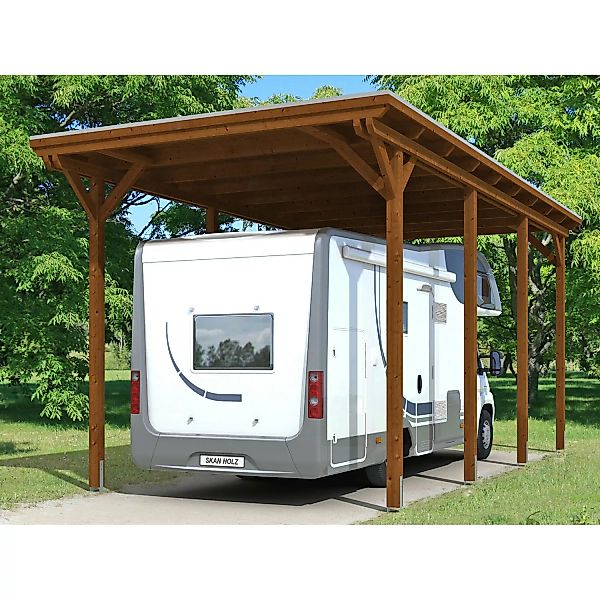 Skan Holz Carport Emsland Caravan 404 cm x 846 cm Nussbaum günstig online kaufen