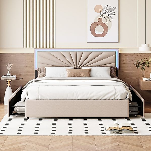 PXloue Polsterbett LED Doppelbett mit 4 günstig online kaufen
