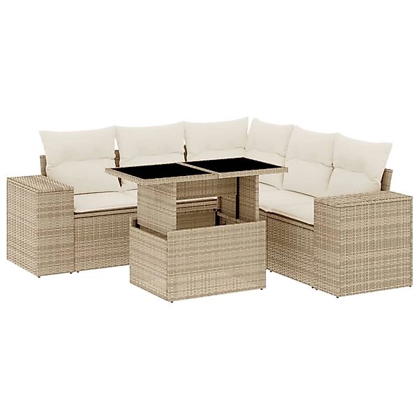 vidaXL 6-Tlg Garten-Sofagarnitur mit Kissen Beige Poly Rattan 3269158 günstig online kaufen