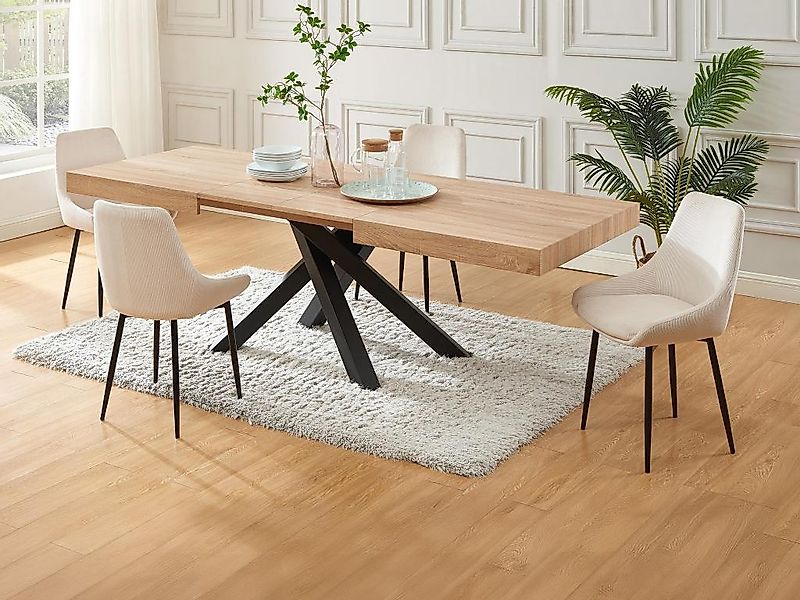 Set Tisch CATONAV + 4 Stühle MASURIE - Holzfarben & Cremefarben günstig online kaufen