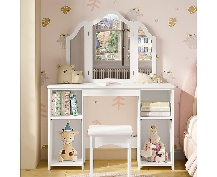 Woltu Schminktisch (1-St), Mädchen Kosmetiktisch mit Hocker Spiegel, weiß günstig online kaufen