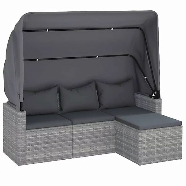 vidaXL Loungesofa 3-Sitzer-Gartensofa mit Dach und Fußhocker Grau Poly Ratt günstig online kaufen