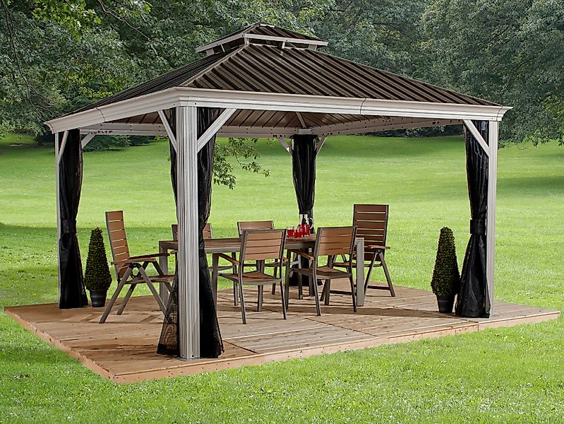 Sojag Pavillon Messina champagner Metall B/H/L: ca. 483x307x363 cm günstig online kaufen