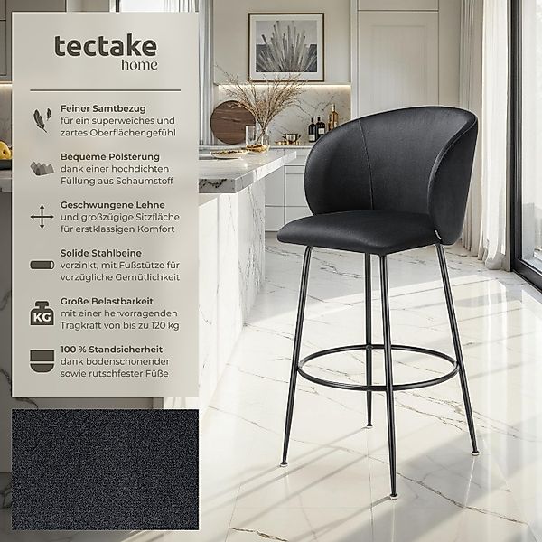 tectake Barhocker Barstuhl, in Samtoptik, gepolstert günstig online kaufen