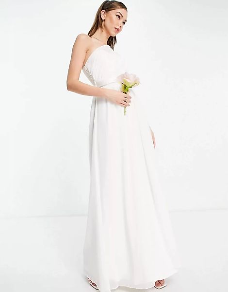 Little Mistress – Bridal – Maxikleid mit One-Shoulder-Träger in Weiß günstig online kaufen