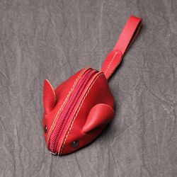 YUBRO-STUDIO Geldbörse Handgefertigte Leder-Münztasche Mausform Zipper günstig online kaufen