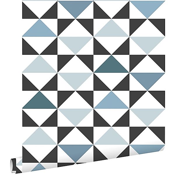ESTAhome Tapete Grafische Dreiecke Weiß Schwarz Vintage Blau Und Hellblau 5 günstig online kaufen