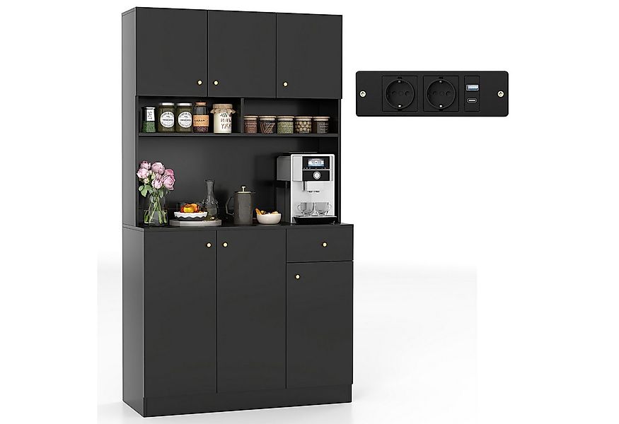 COSTWAY Küchenbuffet Küchenschrank mit Steckdosen, Arbeitsplatte, 180cm wei günstig online kaufen
