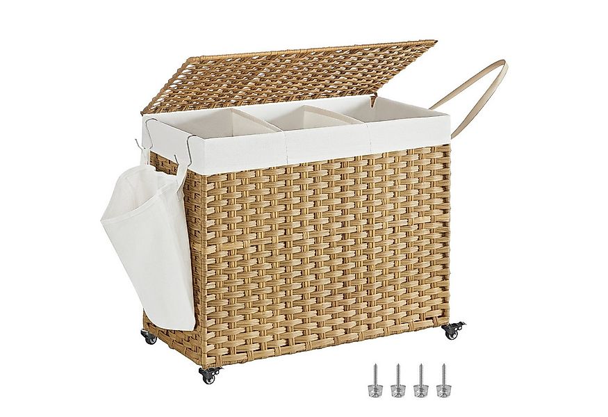 SONGMICS Wäschekorb, 160 L, mit Deckel, 3 Fächer, Wäschesack herausnehmbar günstig online kaufen