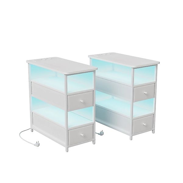 PXloue Beistelltisch Nachttisch Sofatisch mit Ladestation LED&Schubladen 58 günstig online kaufen