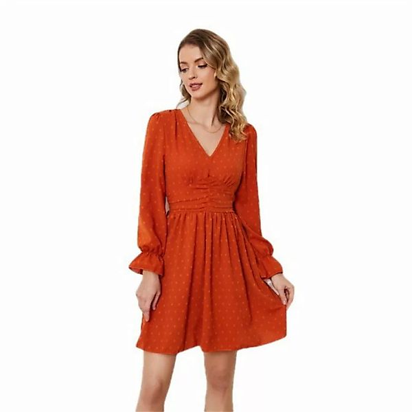 RUZU UG Dirndl Frühling einfarbige kurze hohe Taille V-Ausschnitt Kleid (1- günstig online kaufen