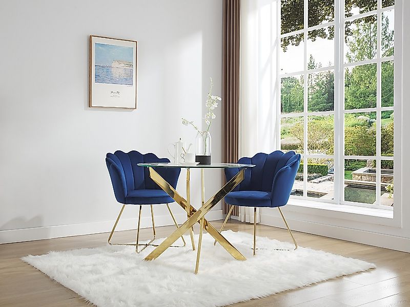 Esstisch rund für 2 Personen - Sicherheitsglas & goldfarbenes Metall - Tran günstig online kaufen