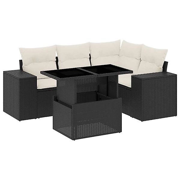 vidaXL 5-Tlg Garten-Sofagarnitur mit Kissen Schwarz Poly Rattan 3269136 günstig online kaufen