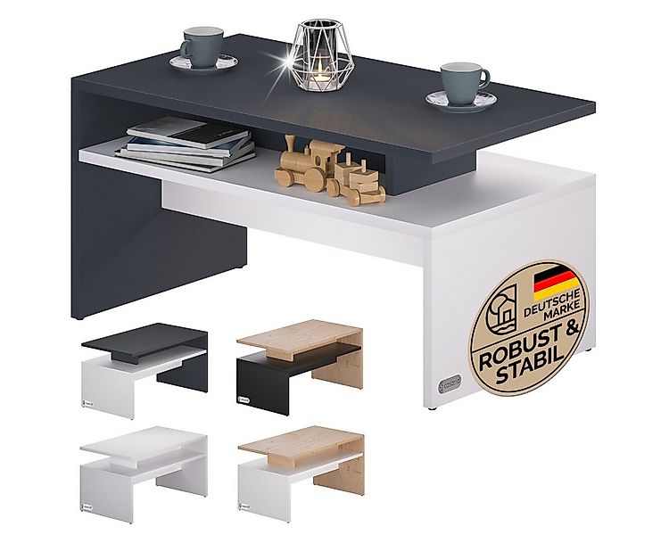 Casaria Couchtisch Sacramento, Holz Weiß Schwarz mit Stauraum 95x55x50cm 2 günstig online kaufen