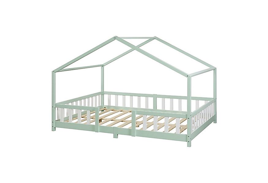 en.casa Kinderbett, »Treviolo« Haus-Optik Montessori 140x200 cm Mintgrün/We günstig online kaufen