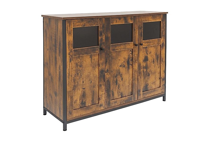 relaxdays Küchenbuffet Küchenschrank mit Glastüren Industrial-Schwarz günstig online kaufen