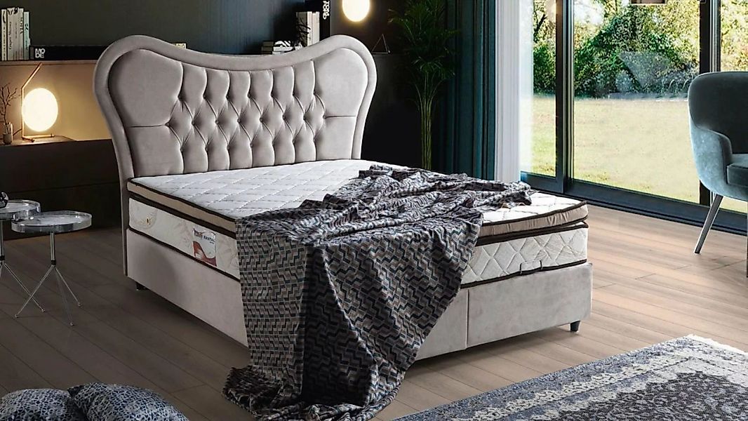 JVmoebel Bett Bett Design Betten Luxus Beige Polster Schlafzimmer Möbel Che günstig online kaufen