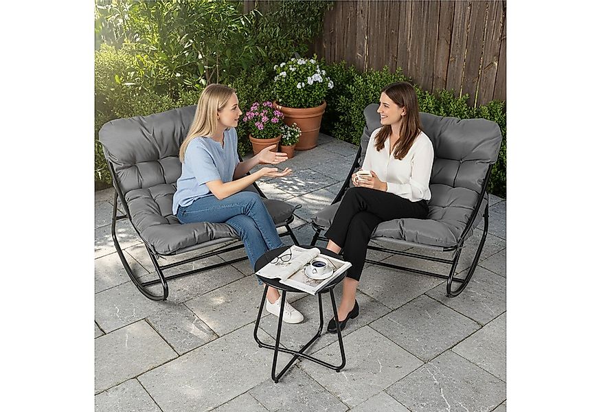 VINGLI Balkonset Balkonmöbel Set 3 teilig, Schaukelstühlen und Tisch, Grau/ günstig online kaufen