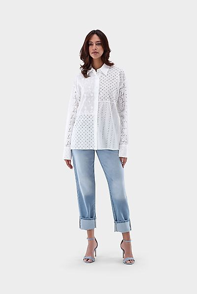 Hemdbluse mit Patchwork-Lochstickerei günstig online kaufen