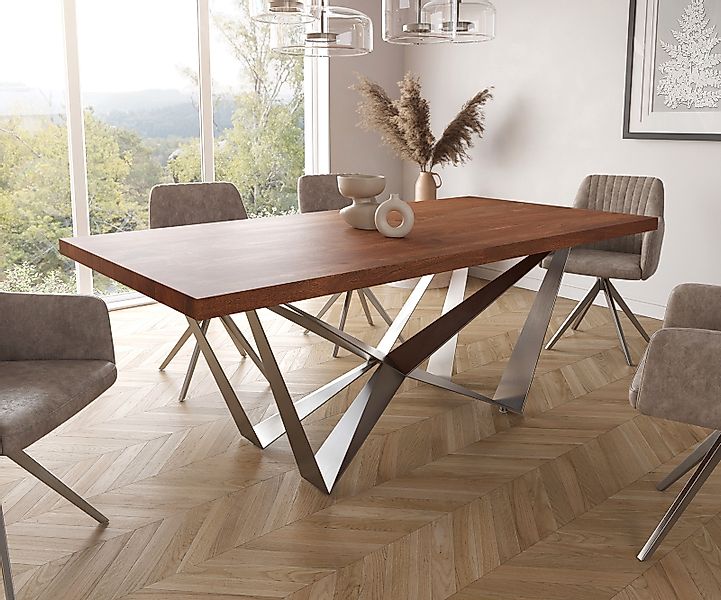 Esstisch Edge 200x100cm XL Akazie Braun Spider Flachstahl Edelstahl günstig online kaufen