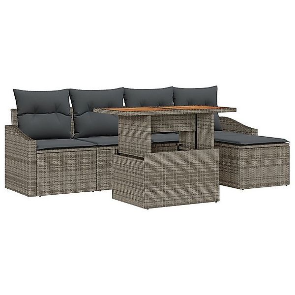 vidaXL Loungesofa 6-teiliges Garten Esszimmer Set mit Kissen Grau Poly Ratt günstig online kaufen
