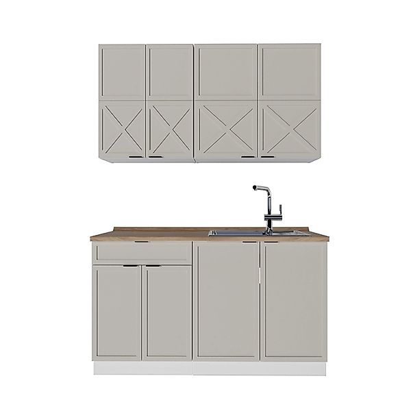 Vicco Fame-Line Singleküche GrauBeige/Weiß 140 cm AP Eiche günstig online kaufen