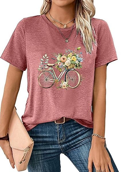 PYL Kurzarmshirt Damen bequemes Sommer Kurzarmbluse Locker Fahrrad Print-Sh günstig online kaufen