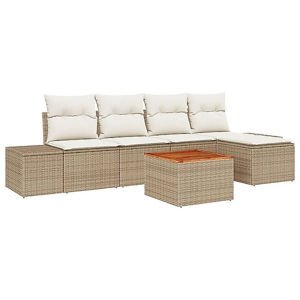 vidaXL Loungesofa 6-tlg. Garten-Sofagarnitur mit Kissen Beige Poly Rattan, günstig online kaufen