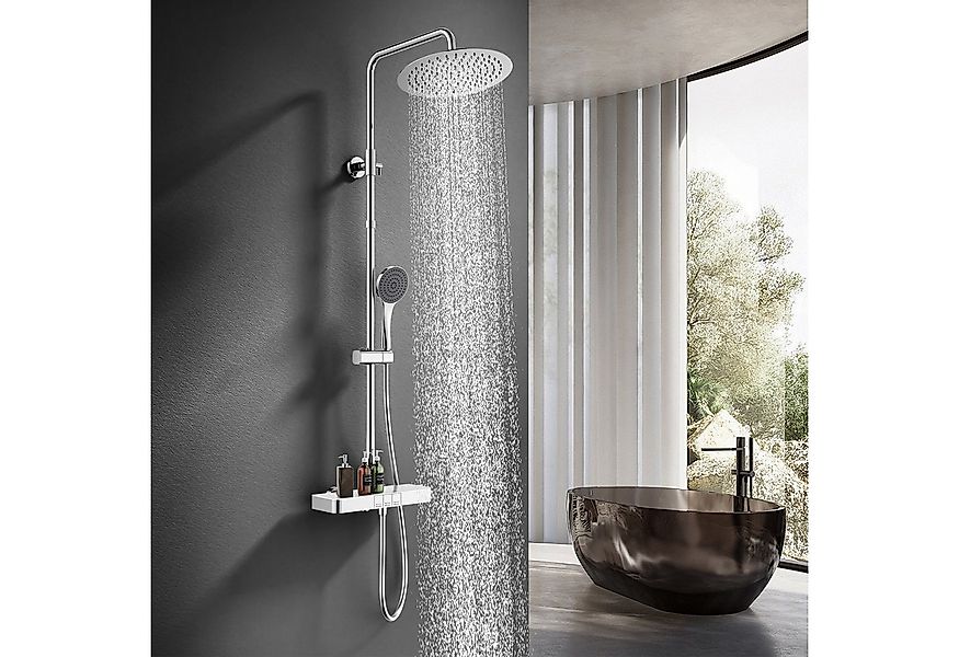 HOMELODY Duschsystem mit Thermostat, Ablage und Handbrause, 12" Regendusche günstig online kaufen