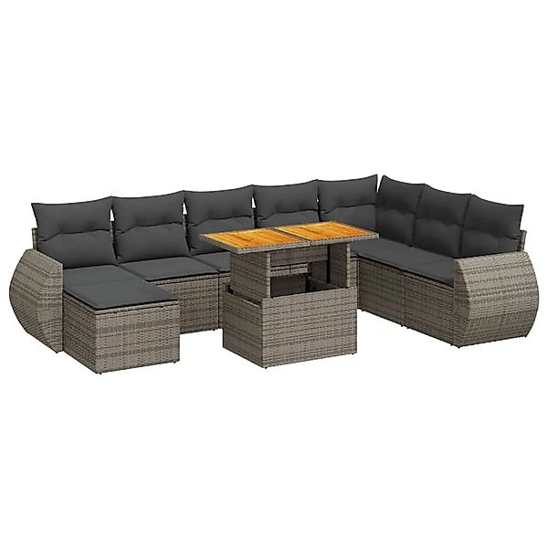 vidaXL 9-Tlg Garten-Sofagarnitur mit Kissen Grau Poly Rattan 3327301 günstig online kaufen