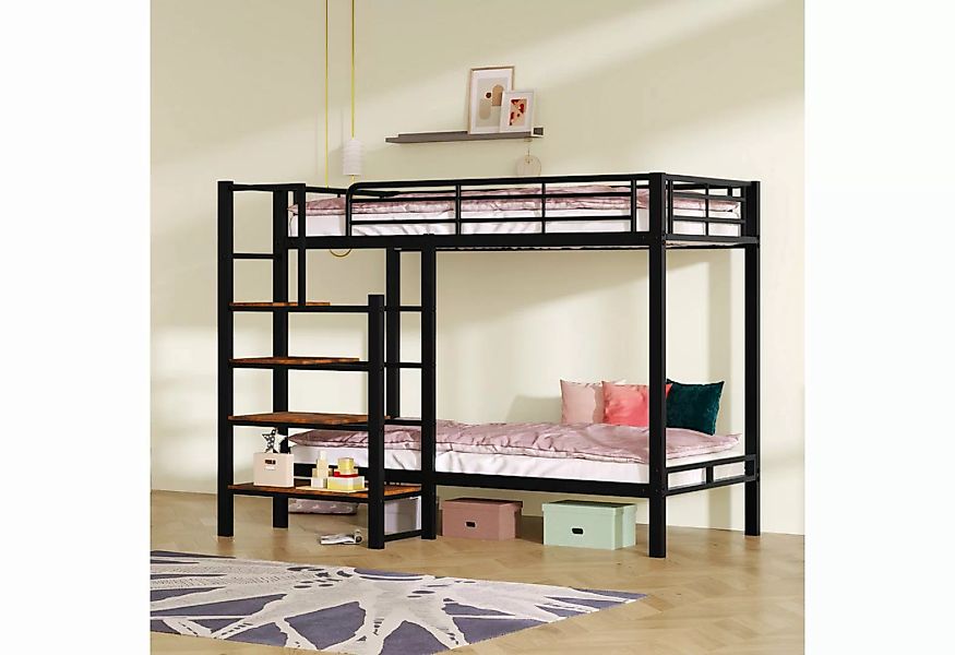 MODFU Etagenbett Kinderbett, ausgestattet mit Regalen Stufenleiter (robust günstig online kaufen