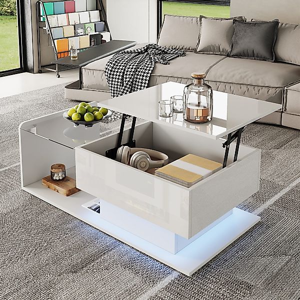 STILVORA Couchtisch Couchtischmit Glasplatte&LED-Effekt,Beistelltisch Hochg günstig online kaufen