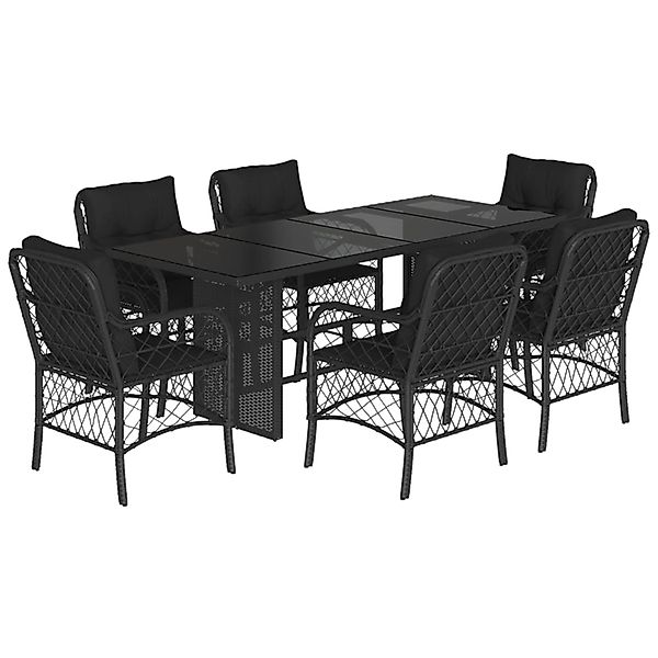 vidaXL 7-Tlg Garten-Essgruppe mit Kissen Schwarz Poly Rattan 3212056 günstig online kaufen
